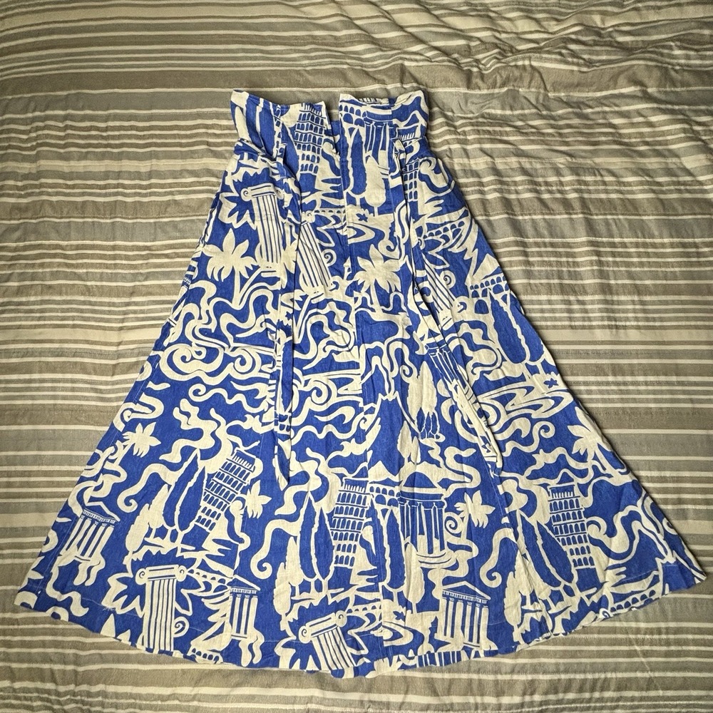 Mara Hoffman Thalasa Anna 100% Hemp Midi Skirt Mediterranean Print Size 4